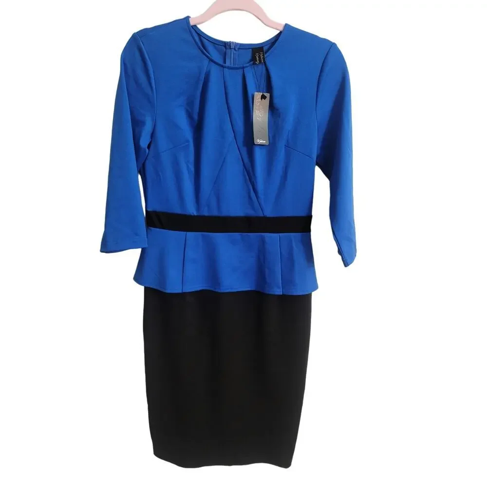 Long Sleeve Round Neck Blue Black Dress Size M - Picture 1 of 4